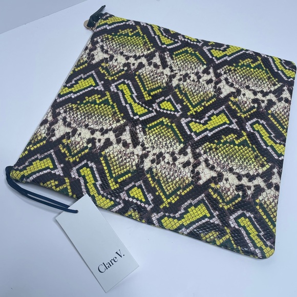 Clare Vivier Clare V. Clutch Fold Over Zip Leather Yellow Riviera Snake - Picture 3 of 6